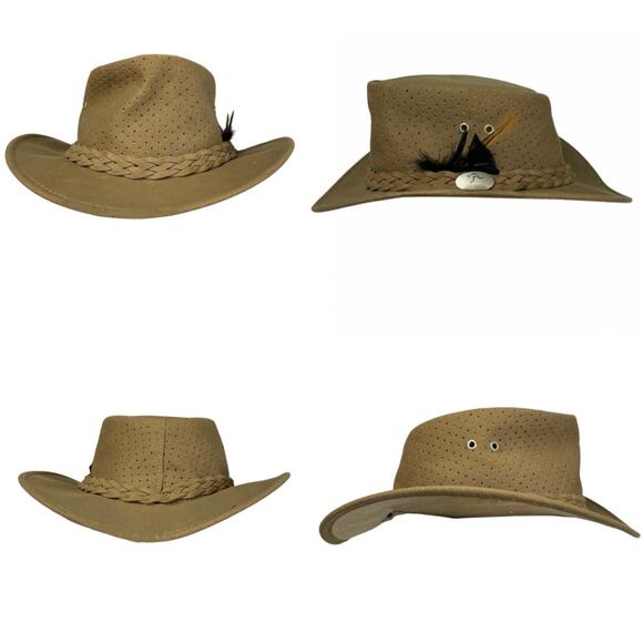 EUC - Aussie Chiller Soak Me Brown Perforated Faux Suede Hat - Picture 1 of 8